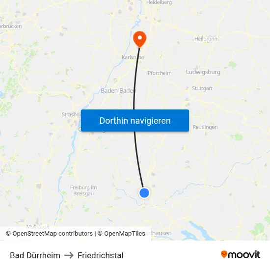 Bad Dürrheim to Friedrichstal map