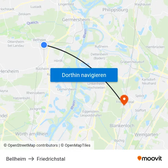 Bellheim to Friedrichstal map