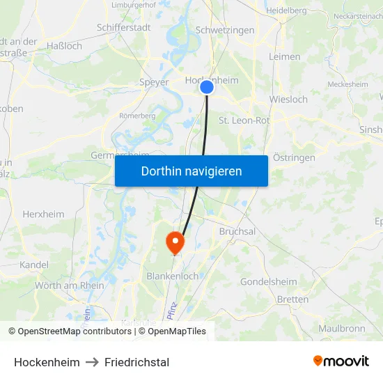 Hockenheim to Friedrichstal map