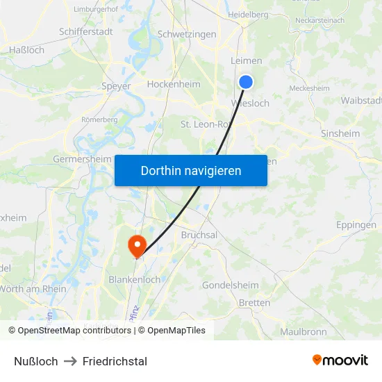Nußloch to Friedrichstal map