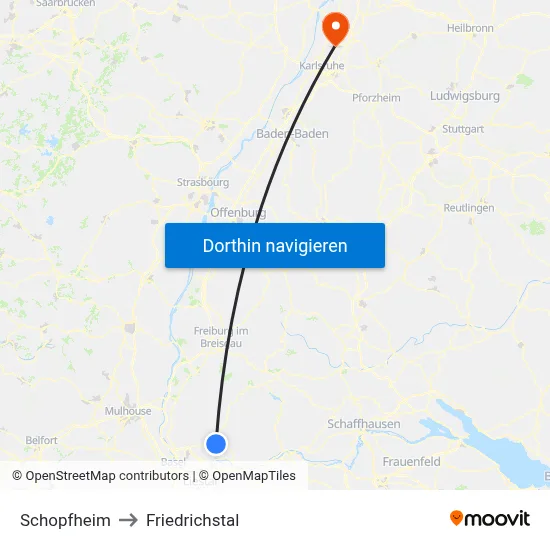 Schopfheim to Friedrichstal map