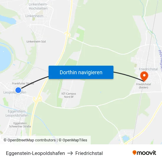 Eggenstein-Leopoldshafen to Friedrichstal map