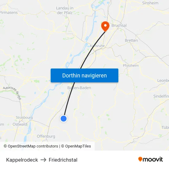 Kappelrodeck to Friedrichstal map