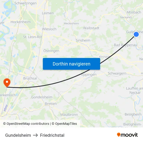 Gundelsheim to Friedrichstal map