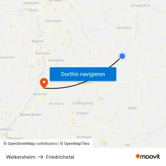 Weikersheim to Friedrichstal map