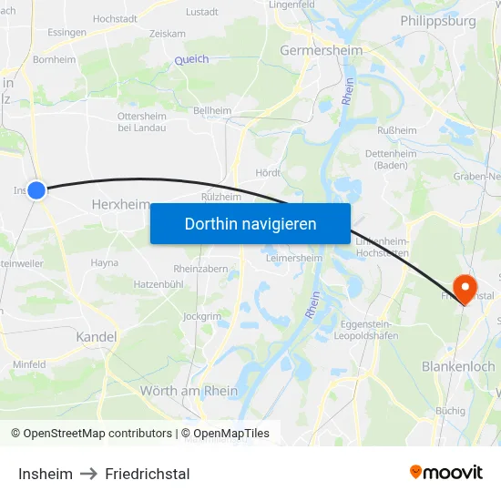 Insheim to Friedrichstal map