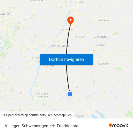 Villingen-Schwenningen to Friedrichstal map