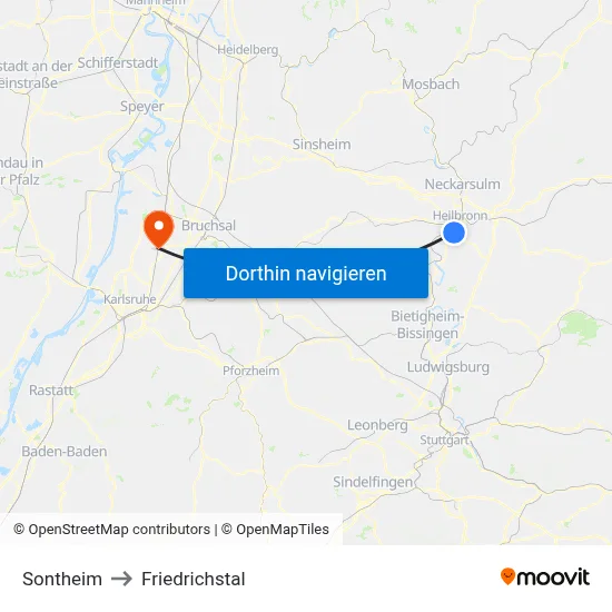 Sontheim to Friedrichstal map