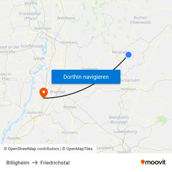Billigheim to Friedrichstal map