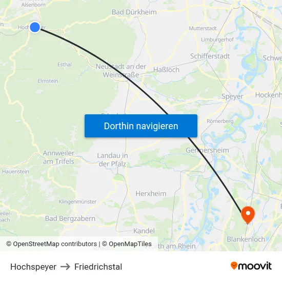Hochspeyer to Friedrichstal map