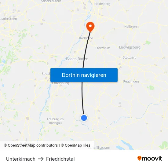 Unterkirnach to Friedrichstal map