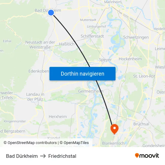 Bad Dürkheim to Friedrichstal map