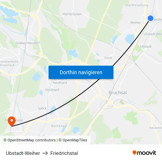 Ubstadt-Weiher to Friedrichstal map
