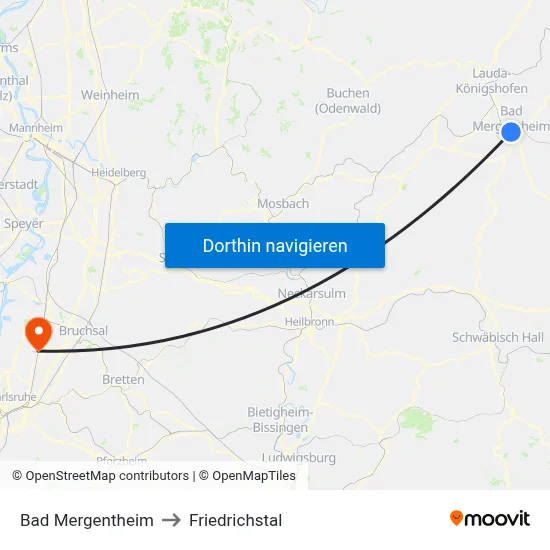 Bad Mergentheim to Friedrichstal map