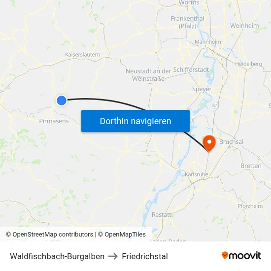 Waldfischbach-Burgalben to Friedrichstal map