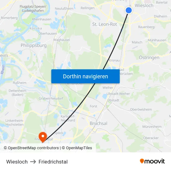 Wiesloch to Friedrichstal map