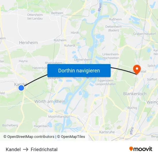 Kandel to Friedrichstal map