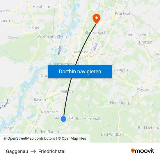 Gaggenau to Friedrichstal map