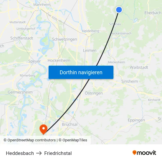Heddesbach to Friedrichstal map