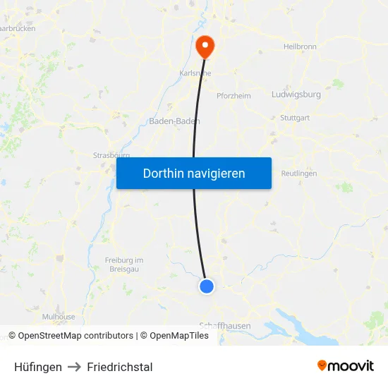 Hüfingen to Friedrichstal map