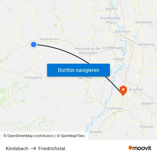 Kindsbach to Friedrichstal map
