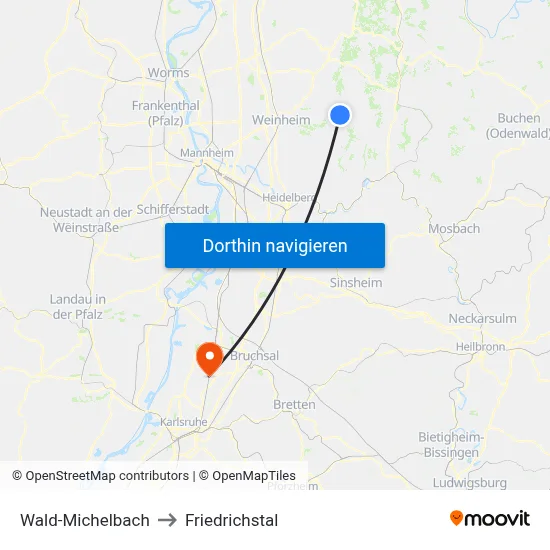 Wald-Michelbach to Friedrichstal map
