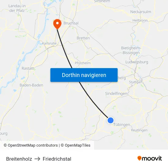 Breitenholz to Friedrichstal map