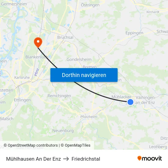 Mühlhausen An Der Enz to Friedrichstal map