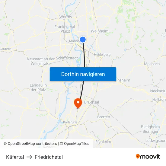 Käfertal to Friedrichstal map