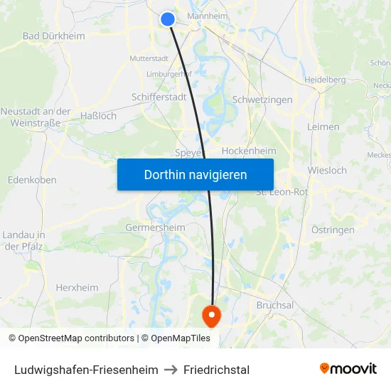 Ludwigshafen-Friesenheim to Friedrichstal map