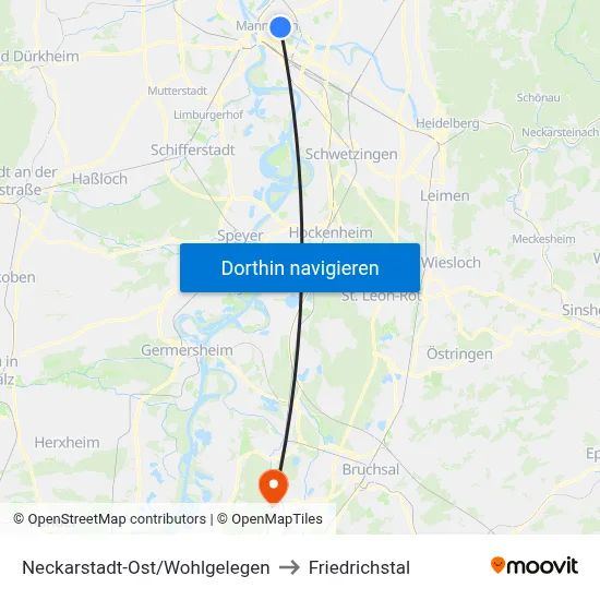 Neckarstadt-Ost/Wohlgelegen to Friedrichstal map