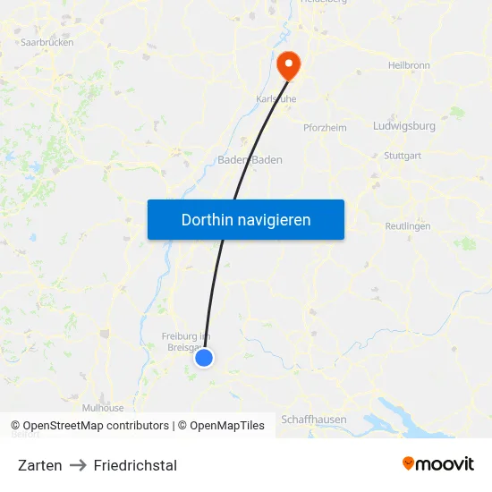 Zarten to Friedrichstal map