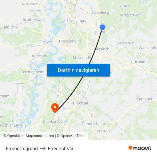 Emmertsgrund to Friedrichstal map