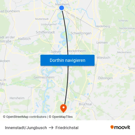 Innenstadt/Jungbusch to Friedrichstal map
