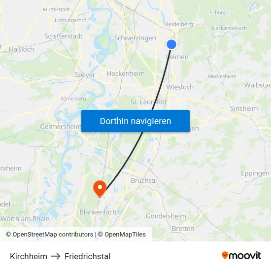 Kirchheim to Friedrichstal map