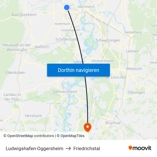 Ludwigshafen-Oggersheim to Friedrichstal map