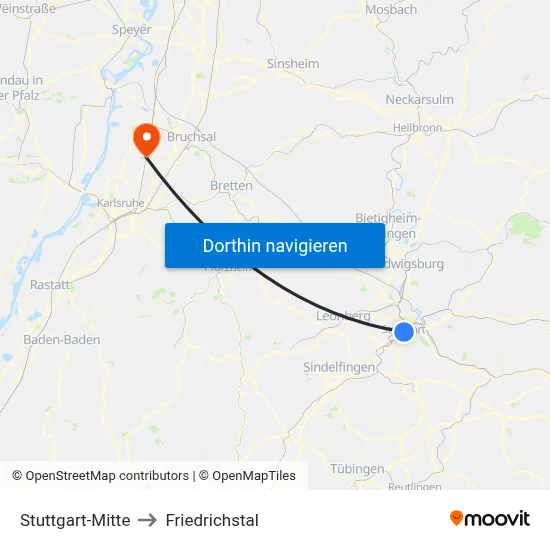 Stuttgart-Mitte to Friedrichstal map