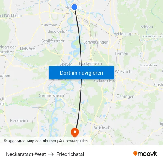 Neckarstadt-West to Friedrichstal map