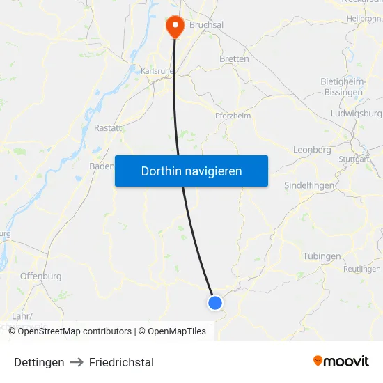 Dettingen to Friedrichstal map