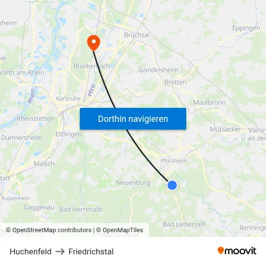 Huchenfeld to Friedrichstal map