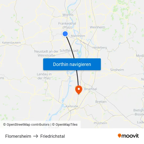 Flomersheim to Friedrichstal map