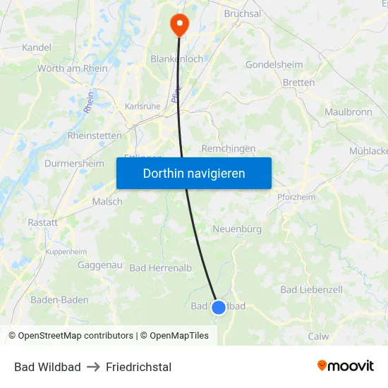 Bad Wildbad to Friedrichstal map