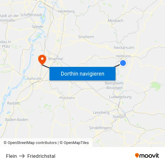 Flein to Friedrichstal map