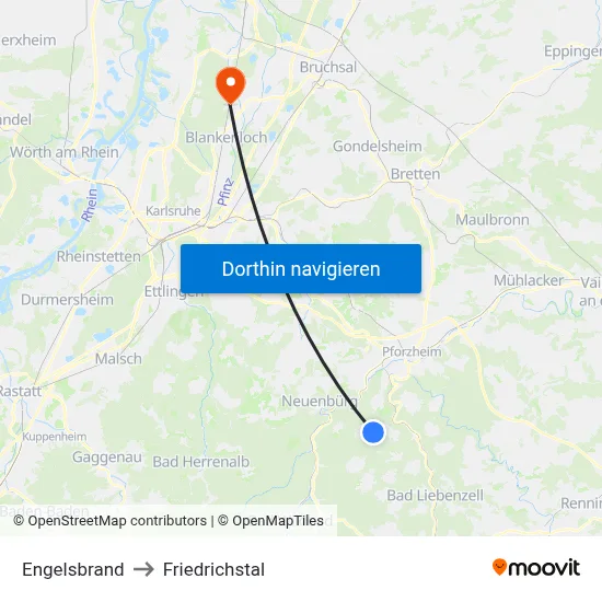 Engelsbrand to Friedrichstal map