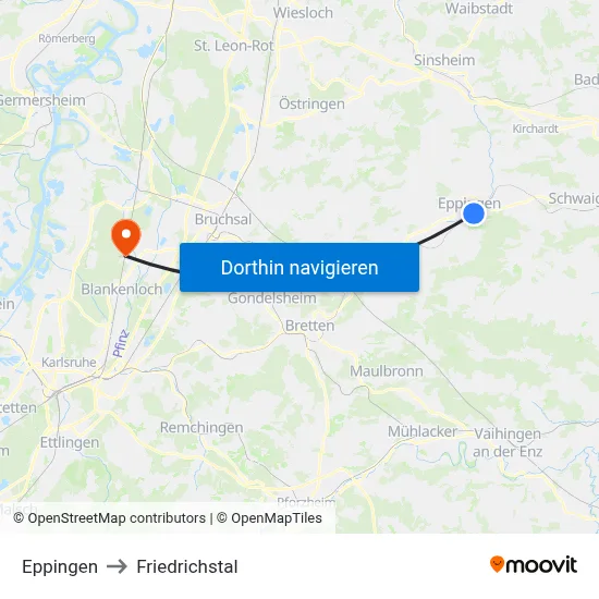 Eppingen to Friedrichstal map