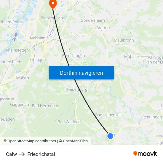 Calw to Friedrichstal map
