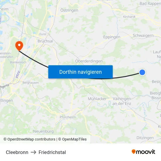 Cleebronn to Friedrichstal map