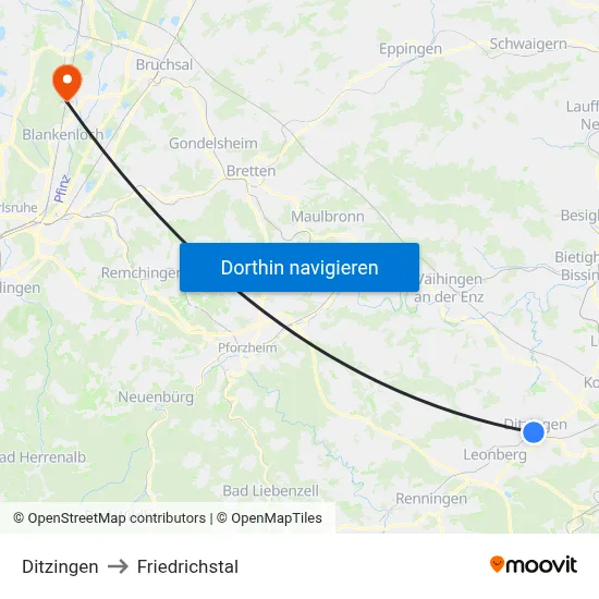 Ditzingen to Friedrichstal map