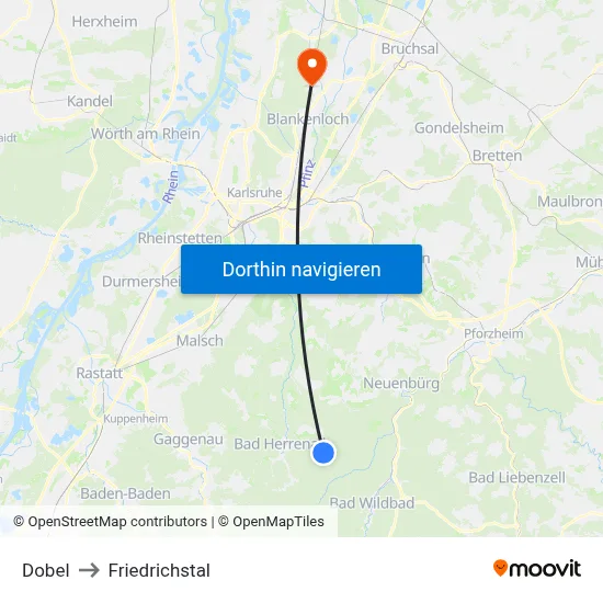 Dobel to Friedrichstal map