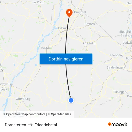 Dornstetten to Friedrichstal map